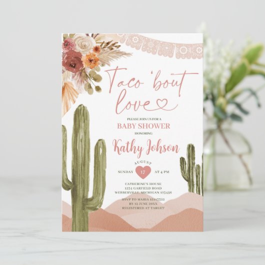 Taco over liefde Baby shower zuidwestelijke cactus Kaart (Staand voorkant)