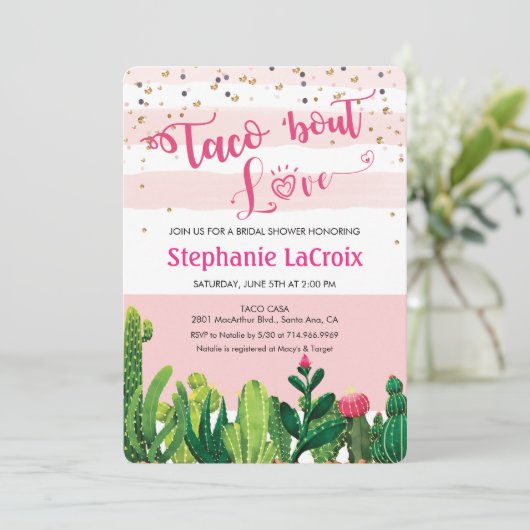 Taco over liefde bruids douche uitnodiging (Staand voorkant)