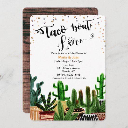 Taco 'Over Liefde Cactus Baby shower Uitnodiging (Voorkant / Achterkant)