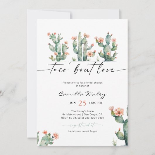 Taco 'Over Liefde Cactus Bloemen Vrijgezellenfeest Kaart (Voorkant)