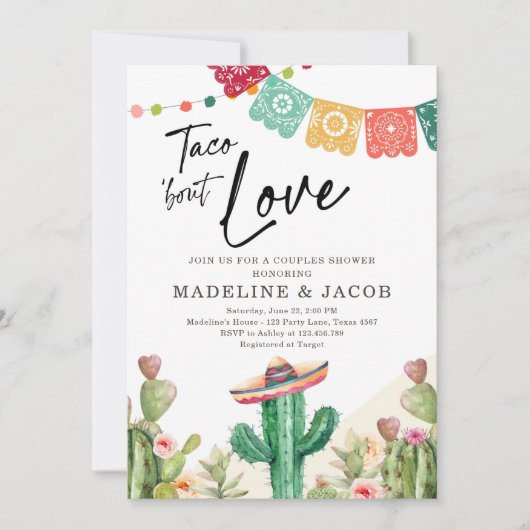 Taco Over Liefde Cactus Fiesta Couples Douche Invi Kaart (Voorkant)