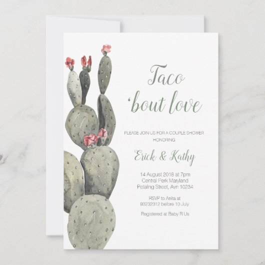 Taco over liefde Cactus Peach Baby shower Kaart (Voorkant)
