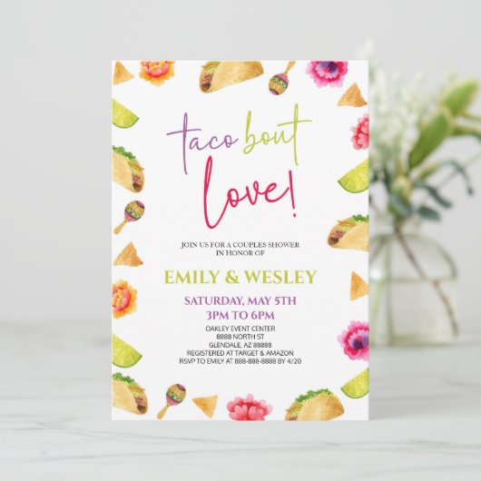 Taco over liefde! Fiesta Bruiloft Koppels Douche Kaart (Staand voorkant)