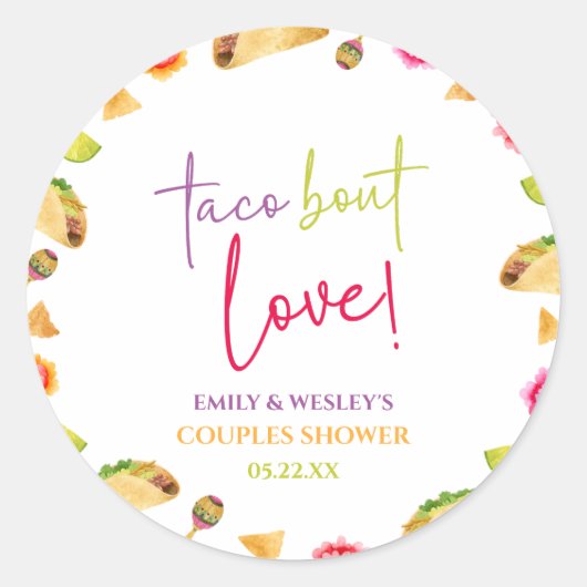 Taco over liefde! Fiesta Bruiloft Koppels Douche Ronde Sticker (Voorkant)