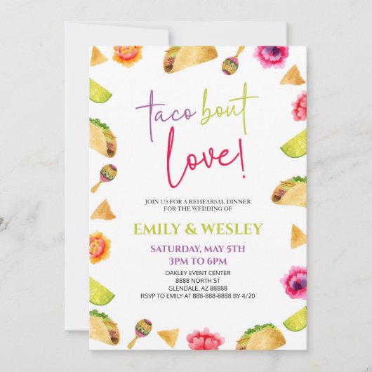 Taco over liefde! Fiesta bruiloft repetitie diner Kaart (Voorkant)