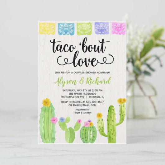 Taco over liefde Fiesta cactus vrijgezellenfeest Kaart (Staand voorkant)