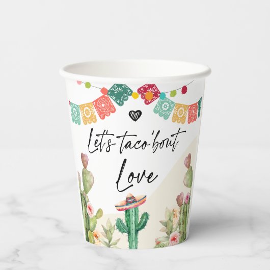 Taco Over Liefde Fiesta Waterverf Cactus Shower Papieren Bekers (Achterkant)