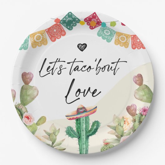 Taco Over Liefde Fiesta Waterverf Cactus Shower Papieren Bordje (Voorkant)