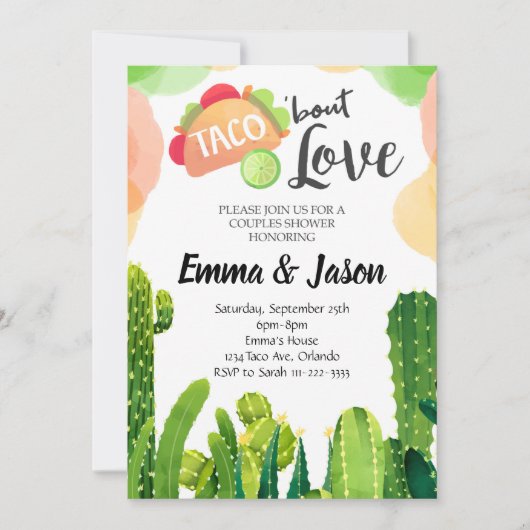 Taco Over Liefde Koppels Douche Uitnodiging (Voorkant)