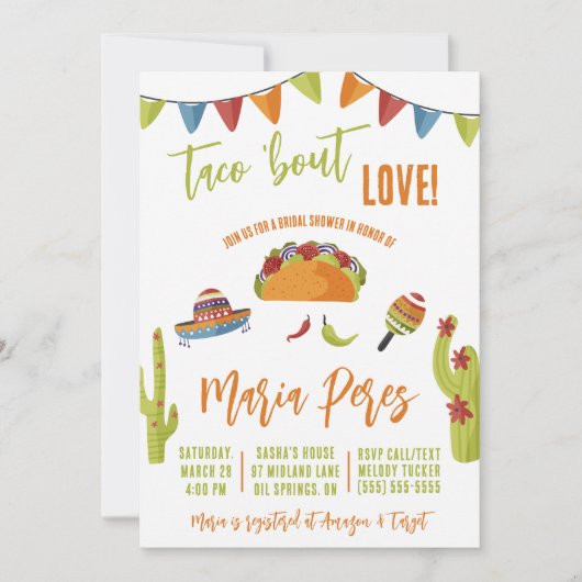 Taco 'Over liefde! tacos-thematisch Vrijgezellenfe Kaart (Voorkant)