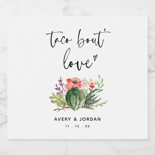 Taco Over Liefde Waterverf Cactus Succulent Fiesta Bier Etiket (Enkel label)