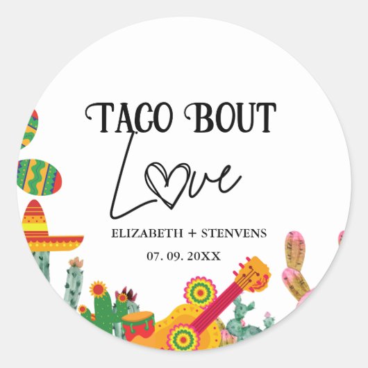 Taco over liefdesverlovingsfeest ronde sticker (Voorkant)