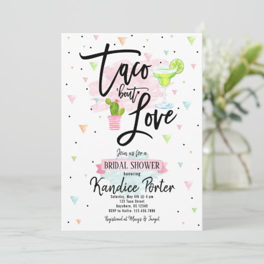 Taco Over Love Bruiloft Feest Fiesta Uitnodiging (Staand voorkant)