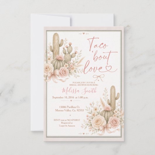 Taco Over Love Bruiloftsshower Blush Cactus Kaart (Voorkant)