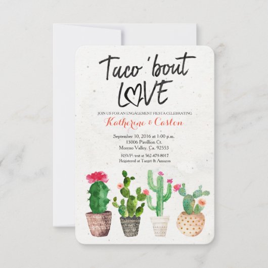 Taco Over Love Cactus verlovingsfeest Uitnodiging (Voorkant)