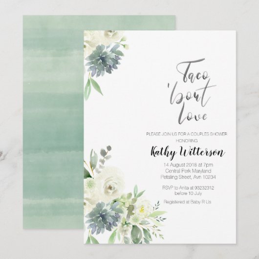 Taco over Love COUPLES SHOWER Invitation Kaart (Voorkant / Achterkant)