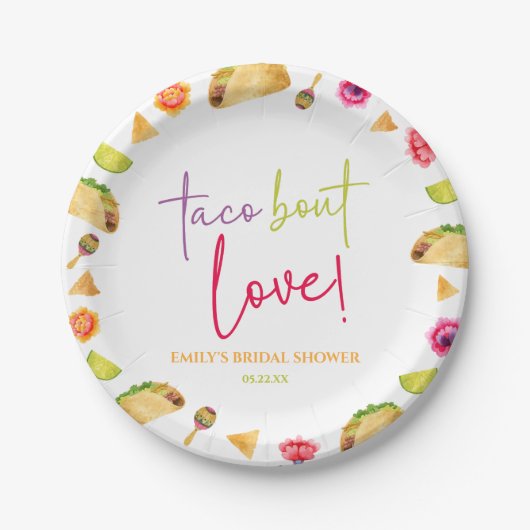 Taco Over Love! Fiesta Bruiloft Feest Papieren Bordje (Voorkant)