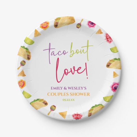 Taco Over Love! Fiesta Bruiloft Koppels Bruidsfees Papieren Bordje (Voorkant)