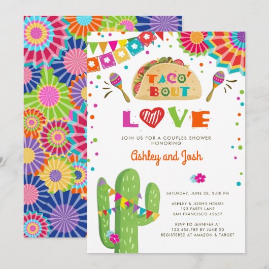 Taco Over Love Fiesta Koppels Bruiloft Uitnodiging (Voorkant / Achterkant)