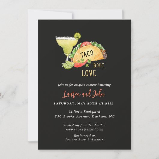 Taco Over Love Koppel Bruiloft Uitnodiging Zwart (Voorkant)