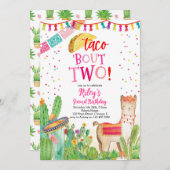 Taco Over Twee Fiesta Meisje 2e Verjaardag Uitnodi Kaart (Voorkant / Achterkant)