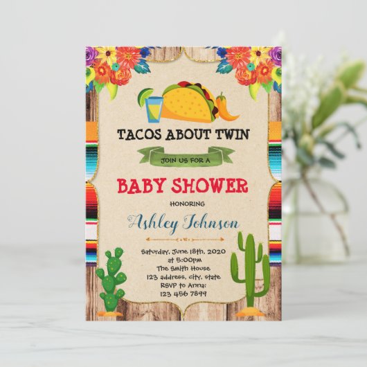 Taco over tweeledige uitnodiging voor een themafam (Staand voorkant)