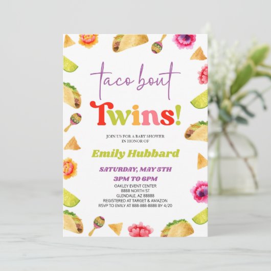 Taco over tweelingen! Fiesta-Baby shower Kaart (Staand voorkant)
