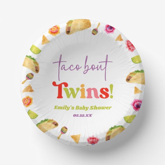 Taco over tweelingen! Fiesta-Baby shower Papieren Kommen (Voorkant)
