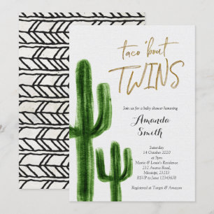 Taco over twins Cactus baby shower Invite card Kaart