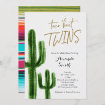 Taco over twins Cactus baby shower Invite card
