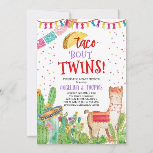 Taco Over Twins Fiesta Llama Mexicaans Baby shower Kaart (Voorkant)