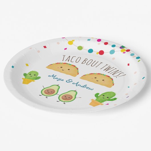 Taco over Twins! Fiesta-thema Twin Baby onthullen  Papieren Bordje (Gekanteld)