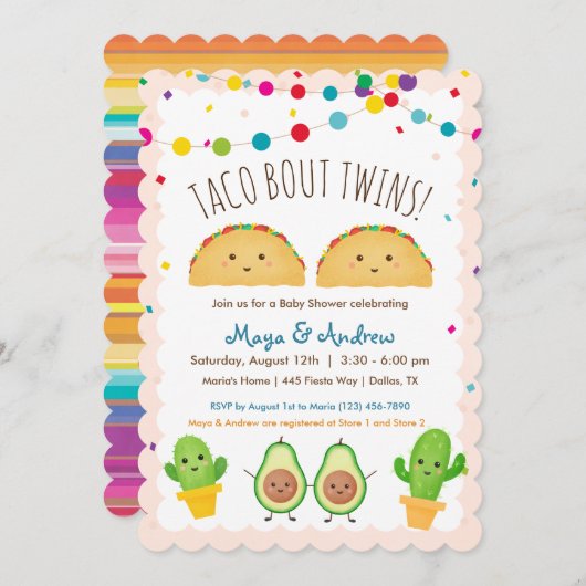 Taco over Twins! Fiesta-thema Twin Baby shower Kaart (Voorkant / Achterkant)