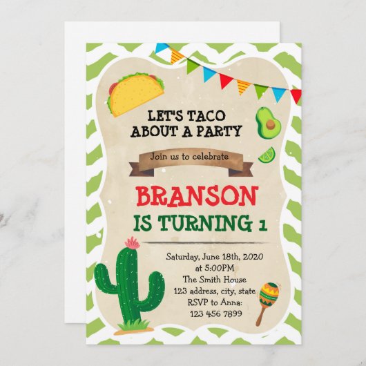 Taco over uitnodiging verjaardagsfeestje (Voorkant / Achterkant)