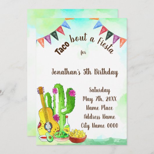 Taco over uitnodiging voor Fiesta Birthday (Voorkant / Achterkant)