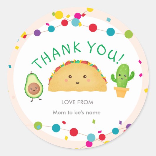 Taco Party Baby shower Dank u wel! Ronde Sticker (Voorkant)