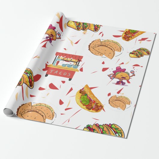 Taco patroon met gedroogde chili achtergrond cadeaupapier (Uitgerold)