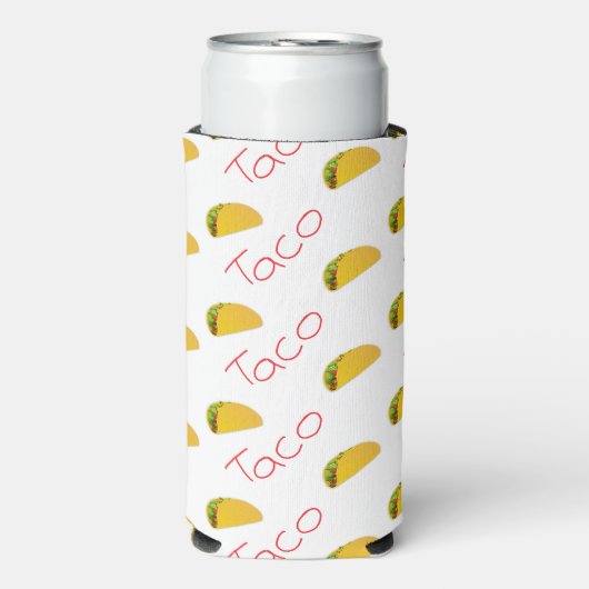 Taco patroon met rode tekst op wit seltzer blikjeskoeler (Seltzer Voorkant)