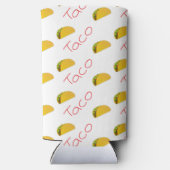 Taco patroon met rode tekst op wit seltzer blikjeskoeler (Achterkant)
