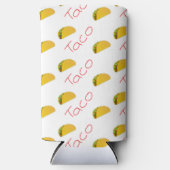 Taco patroon met rode tekst op wit seltzer blikjeskoeler (Voorkant)