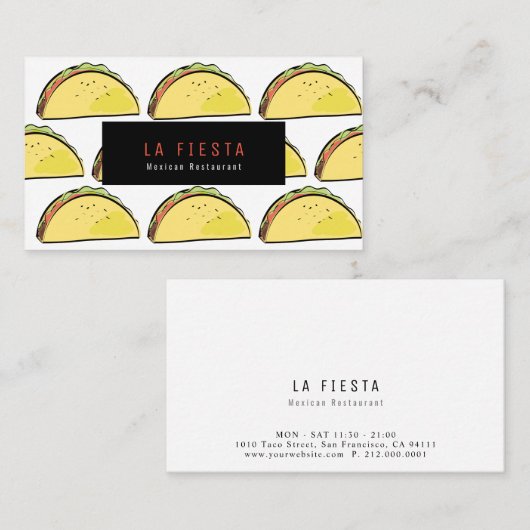Taco Pattern Eenvoudig & Modern Wit Visitekaartje (Voorkant / Achterkant)