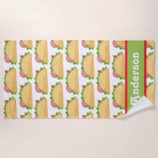 Taco Pattern Personalized Beach Towel Strandlaken (Voorkant)
