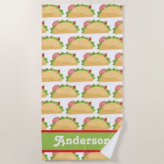 Taco Pattern Personalized Beach Towel Strandlaken (Voorkant)