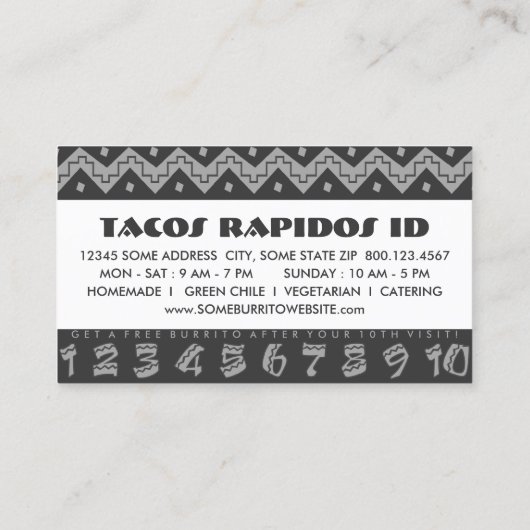 Taco Ranchito Loyaliteit Punch Card Klantenkaartje (Achterkant)