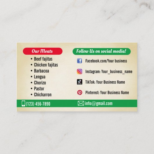 Taco Service Visitekaartjes (Achterkant)