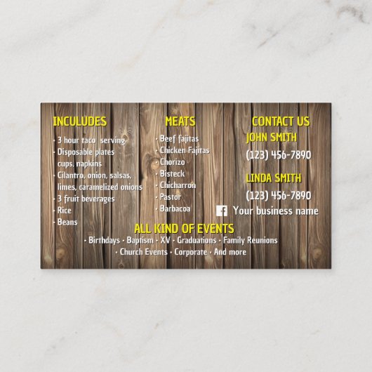 Taco Service Visitekaartjes (Achterkant)