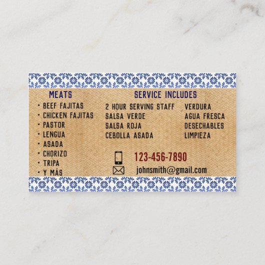 Taco Service Visitekaartjes (Achterkant)
