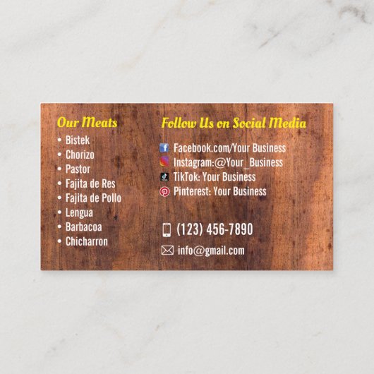 Taco Service Visitekaartjes (Achterkant)