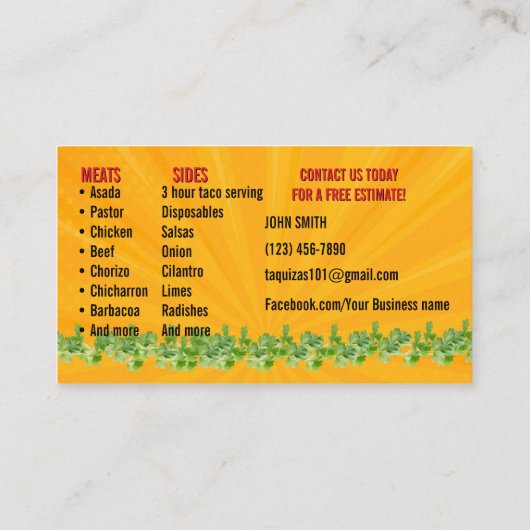 Taco Service Visitekaartjes (Achterkant)