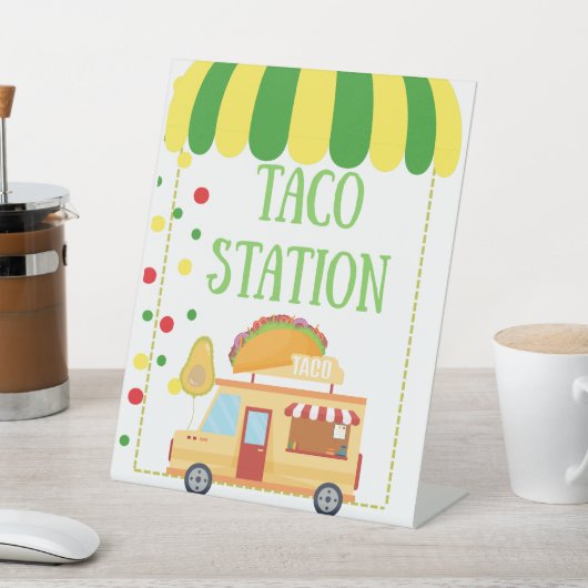 Taco Station Tabletop Food Signage Reclamebord Met Voetstuk (Insitu)